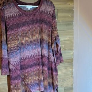 JohnPaulRichard Multicolor Ribbed Tunic - Burgundy, Gold, Blue